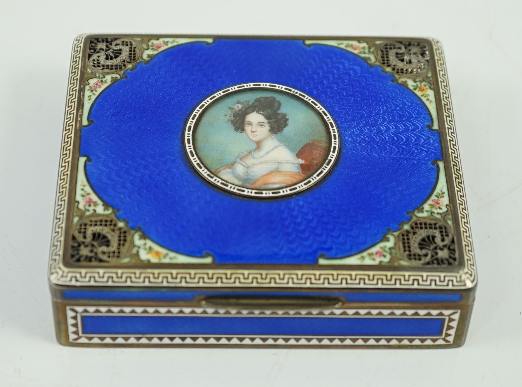 A 19th century Austro-Hungarian silver gilt and polychrome enamel rectangular trinket box